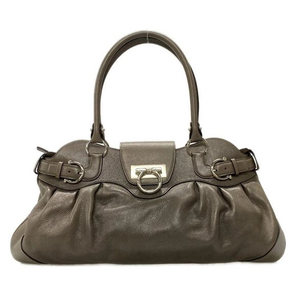 Auth Salvatore Ferragamo Marissa Gray Brown Leather Handbag - Picture 1 of 11